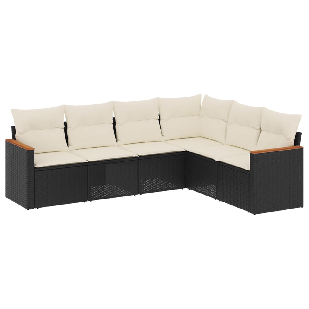 Set Divano da Giardino 6 pz con Cuscini-Sofa da Giardino-Divanetto da esterno Nero in Polyrattan 753471