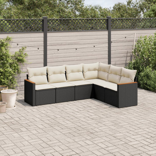 Set Divano da Giardino 6 pz con Cuscini-Sofa da Giardino-Divanetto da esterno Nero in Polyrattan 753471