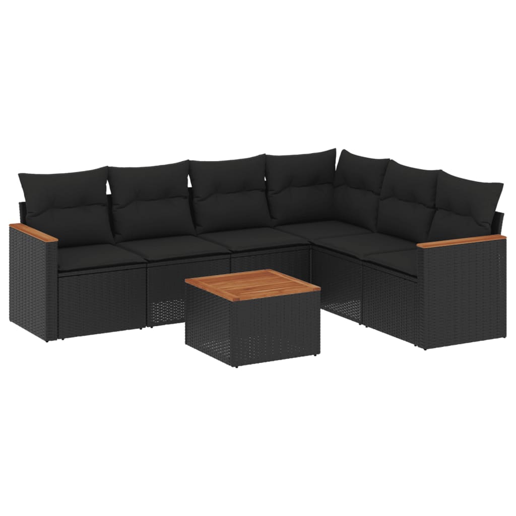 Set Divani da Giardino con Cuscini 7pz Nero Polyrattan 3226006