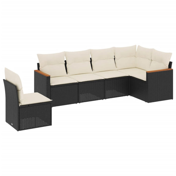 Set Divano da Giardino 6 pz con Cuscini-Sofa da Giardino-Divanetto da esterno Nero in Polyrattan 292721