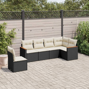 Set Divano da Giardino 6 pz con Cuscini-Sofa da Giardino-Divanetto da esterno Nero in Polyrattan 292721