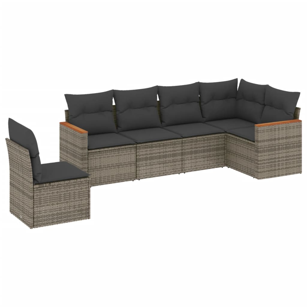 Set Divano da Giardino 6 pz con Cuscini-Sofa da Giardino-Divanetto da esterno Grigio in Polyrattan 528782