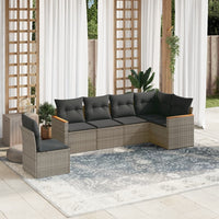 Set Divano da Giardino 6 pz con Cuscini-Sofa da Giardino-Divanetto da esterno Grigio in Polyrattan 528782
