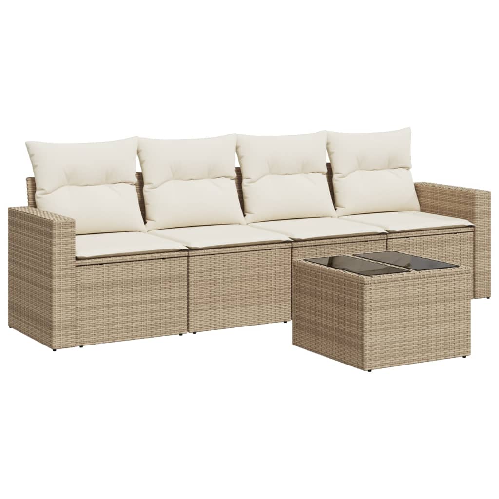 Set Divano da Giardino 5 pz con Cuscini Beige in Polyrattan 3251025