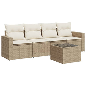 Set Divano da Giardino 5 pz con Cuscini Beige in Polyrattan 3251025