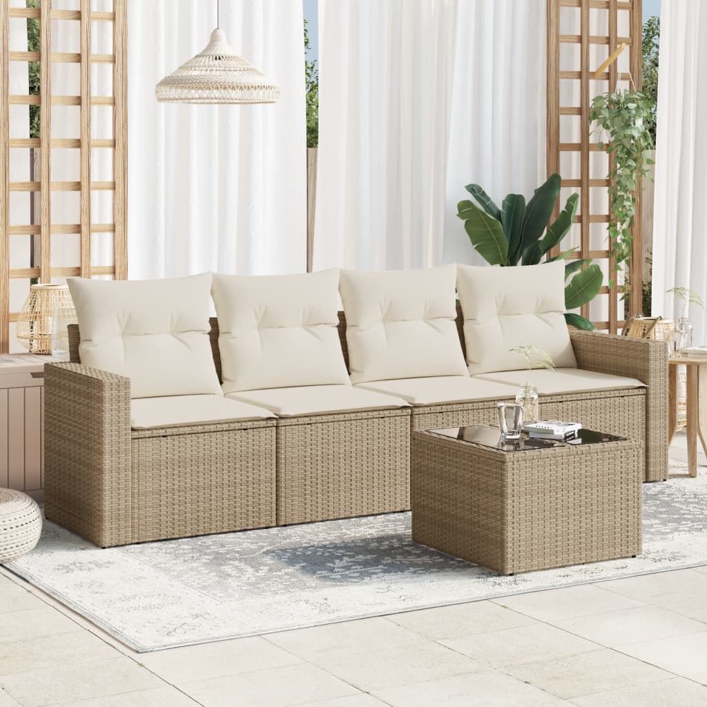 Set Divano da Giardino 5 pz con Cuscini Beige in Polyrattan 3251025
