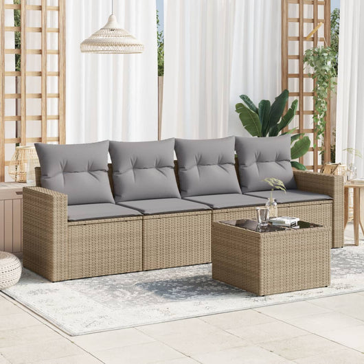 Set Divano da Giardino 5 pz con Cuscini Beige in Polyrattan 3251026