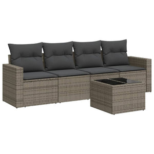 Set Divano da Giardino 5 pz con Cuscini-Sofa da Giardino-Divanetto da esterno Grigio in Polyrattan 146956