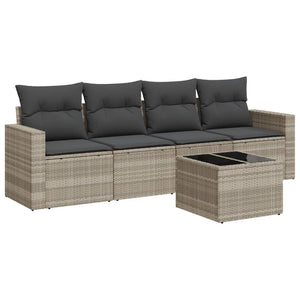 Set Divano da Giardino 5pz con Cuscini Grigio Chiaro Polyrattan 3251029