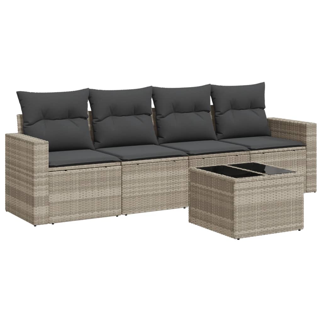 Set Divano da Giardino 5pz con Cuscini-Sofa da Giardino-Divanetto da esterno Grigio Chiaro Polyrattan 701675