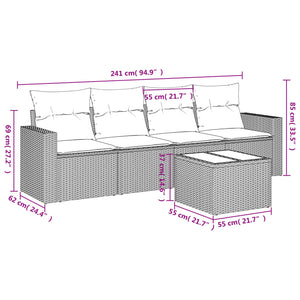 Set Divano da Giardino 5pz con Cuscini-Sofa da Giardino-Divanetto da esterno Grigio Chiaro Polyrattan 701675