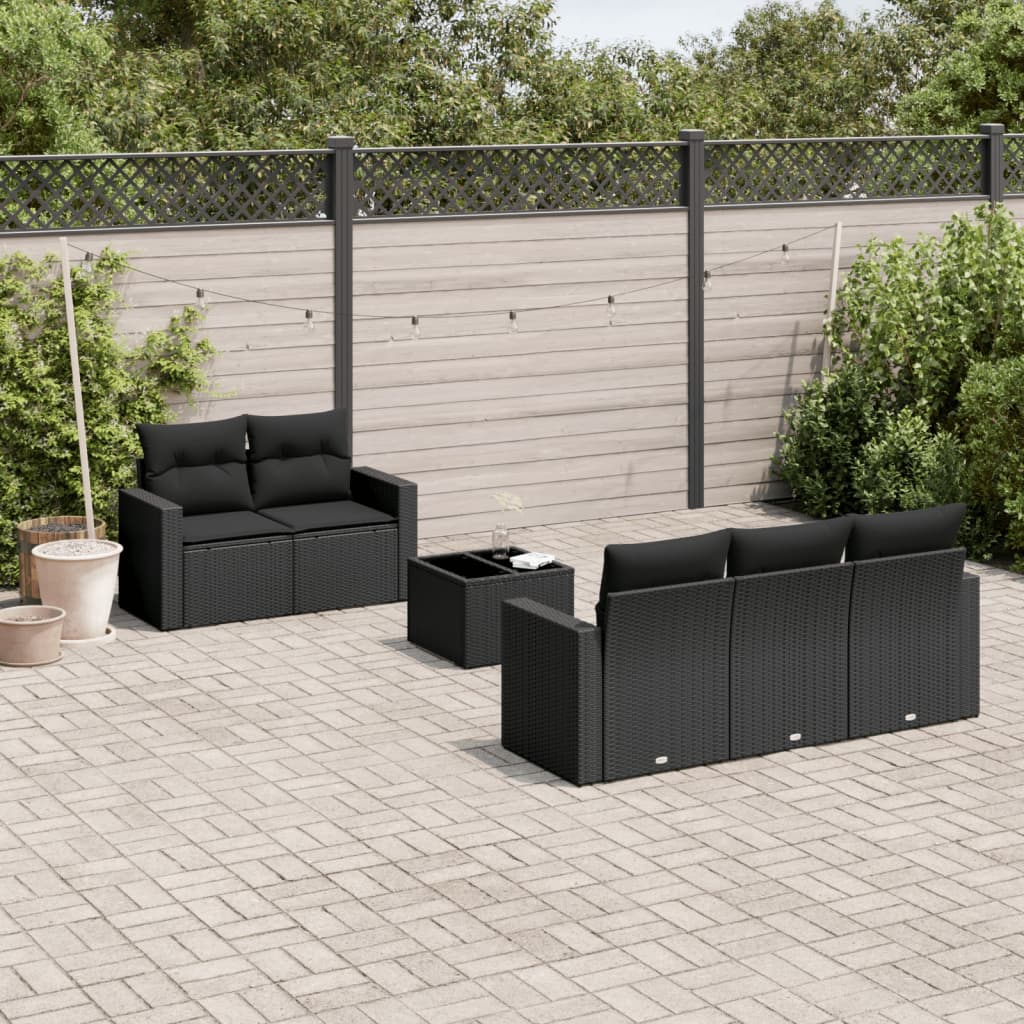 Set Divano da Giardino 6 pz con Cuscini Nero in Polyrattan 3251032