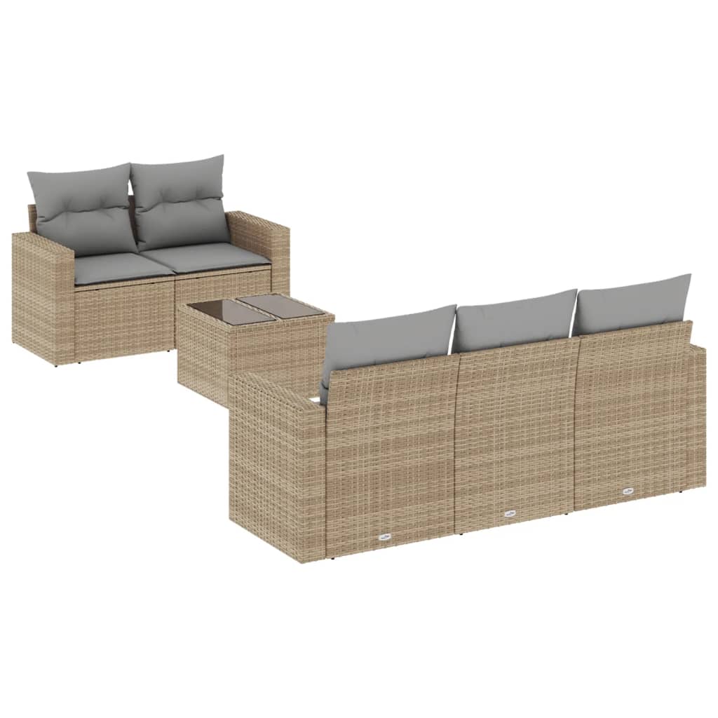 Set Divano da Giardino 6 pz con Cuscini Beige in Polyrattan 3251036