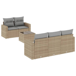 Set Divano da Giardino 6 pz con Cuscini Beige in Polyrattan 3251036