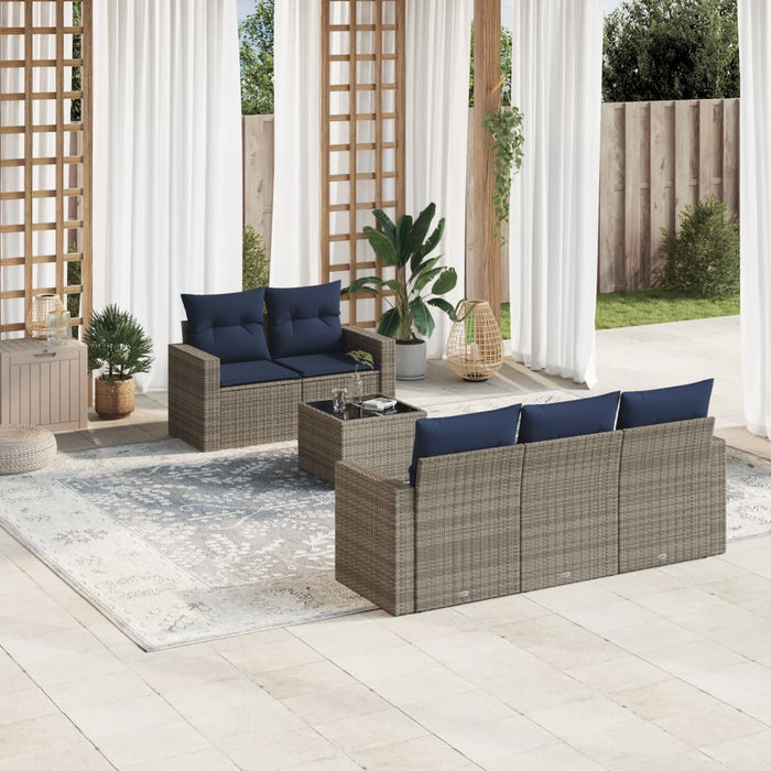 Set Divani da Giardino 6 pz con Cuscini Grigio in Polyrattan 3251038