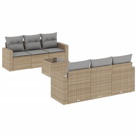 Set Divani da Giardino 7 pz con Cuscini Beige in Polyrattan 3251046