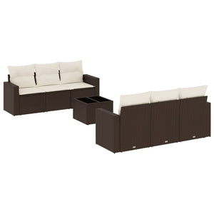 Set Divani da Giardino 7 pz con Cuscini Marrone in Polyrattan 3251050
