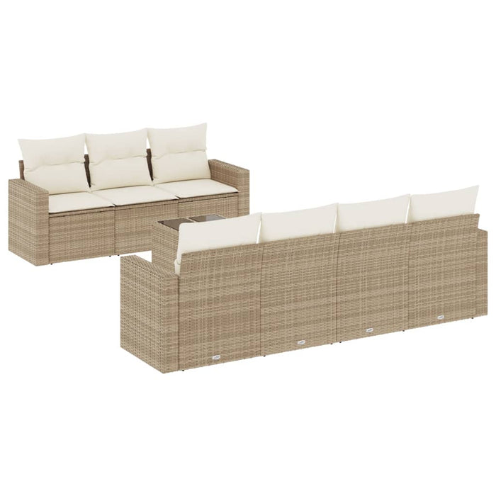 Set Divano da Giardino 8 pz con Cuscini Beige in Polyrattan