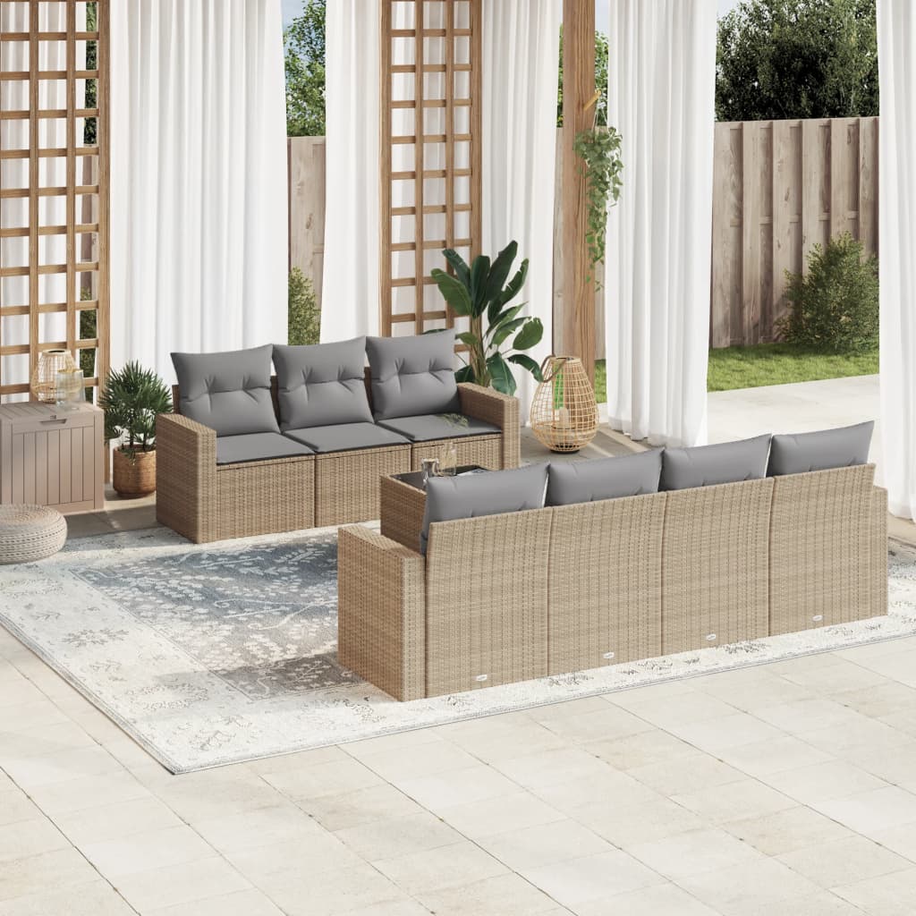 Set Divano da Giardino 8 pz con Cuscini Beige in Polyrattan 3251066
