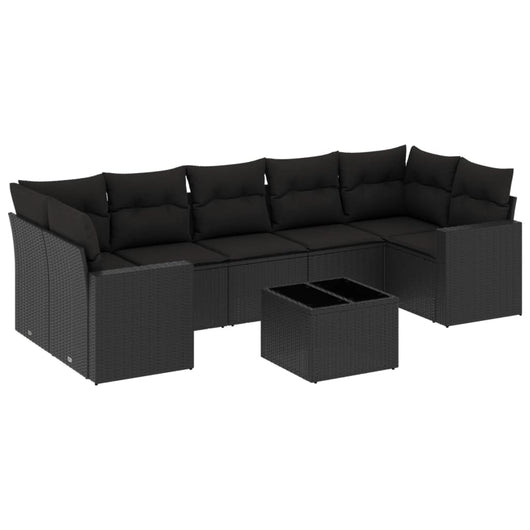 Set Divani da Giardino con Cuscini 8 pz Nero in Polyrattan 3251072