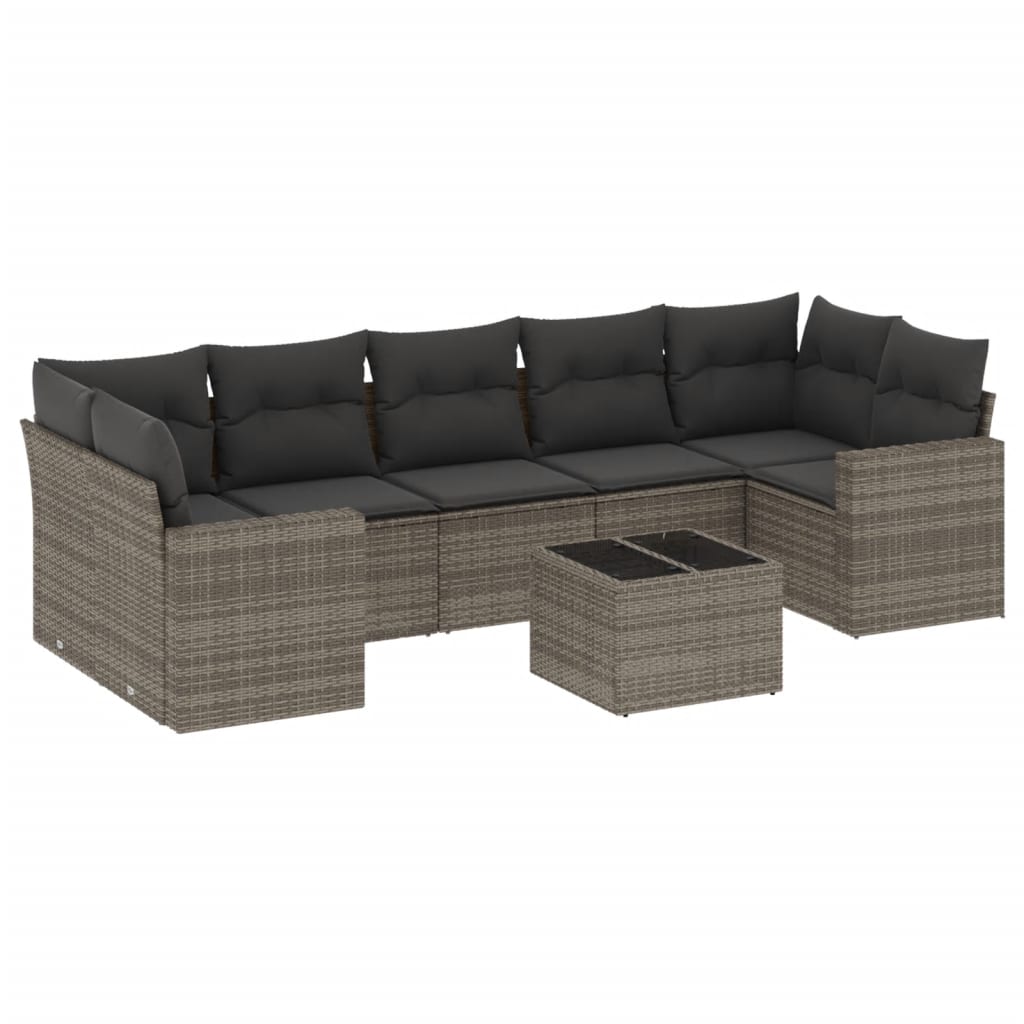 Set Divano da Giardino 8 pz con Cuscini Grigio in Polyrattan 3251077