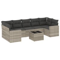 Set Divano da Giardino 8pz con Cuscini Grigio Chiaro Polyrattan