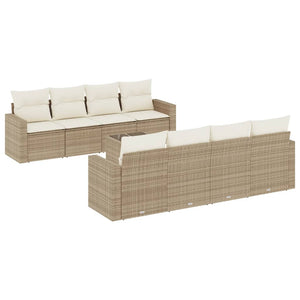 Set Divano da Giardino 9 pz con Cuscini Beige in Polyrattan 3251085
