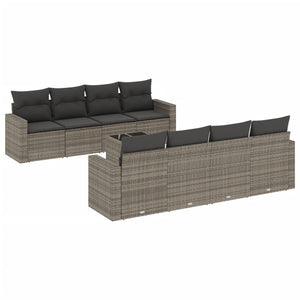Set Divano da Giardino 9 pz con Cuscini Grigio in Polyrattan 3251087
