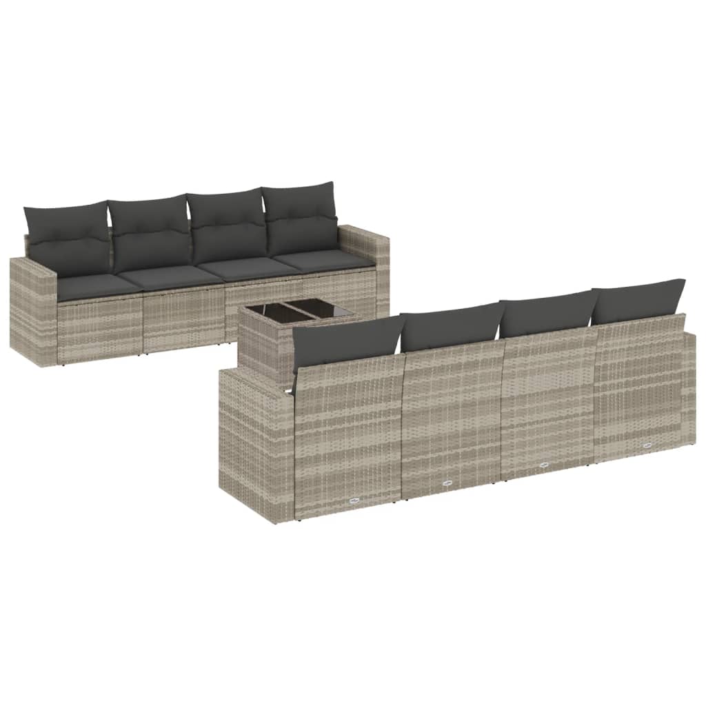 Set Divano da Giardino 9pz con Cuscini Grigio Chiaro Polyrattan 3251089