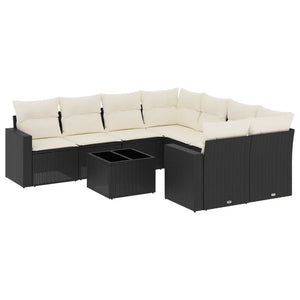 vidaXL Set Divani da Giardino 9 pz con Cuscini Nero in Polyrattan