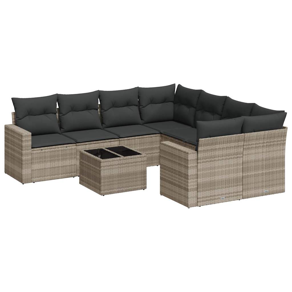 Set Divano da Giardino 9pz con Cuscini Grigio Chiaro Polyrattan 3251099