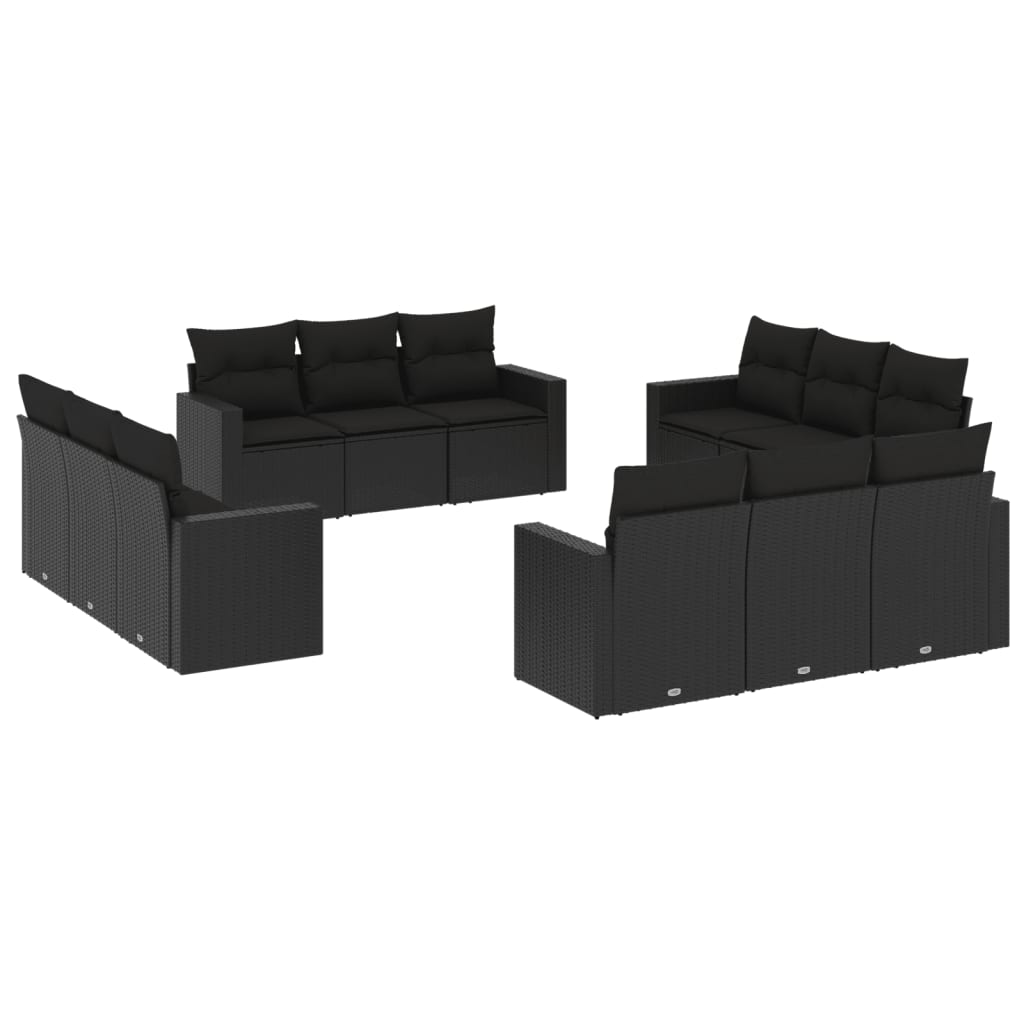 Set Divani da Giardino 12 pz con Cuscini Nero in Polyrattan 3251102