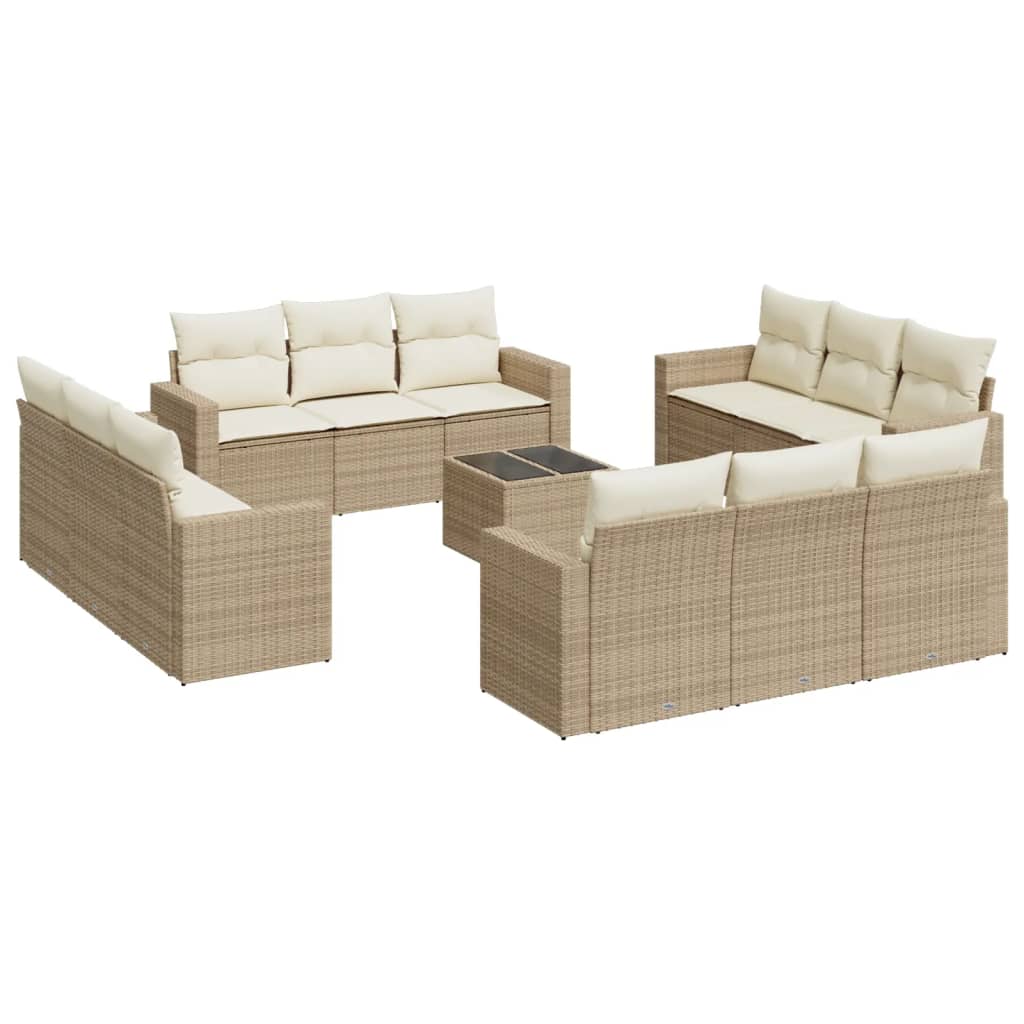 Set Divano da Giardino 13 pz con Cuscini Beige in Polyrattan 3251115