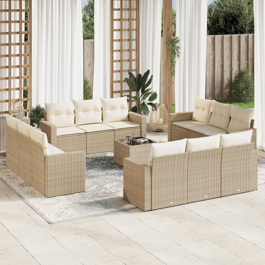 Set Divano da Giardino 13 pz con Cuscini Beige in Polyrattan 3251115