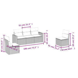 Set Divano da Giardino 5 pz con Cuscini-Sofa da Giardino-Divanetto da esterno Grigio in Polyrattan 698074