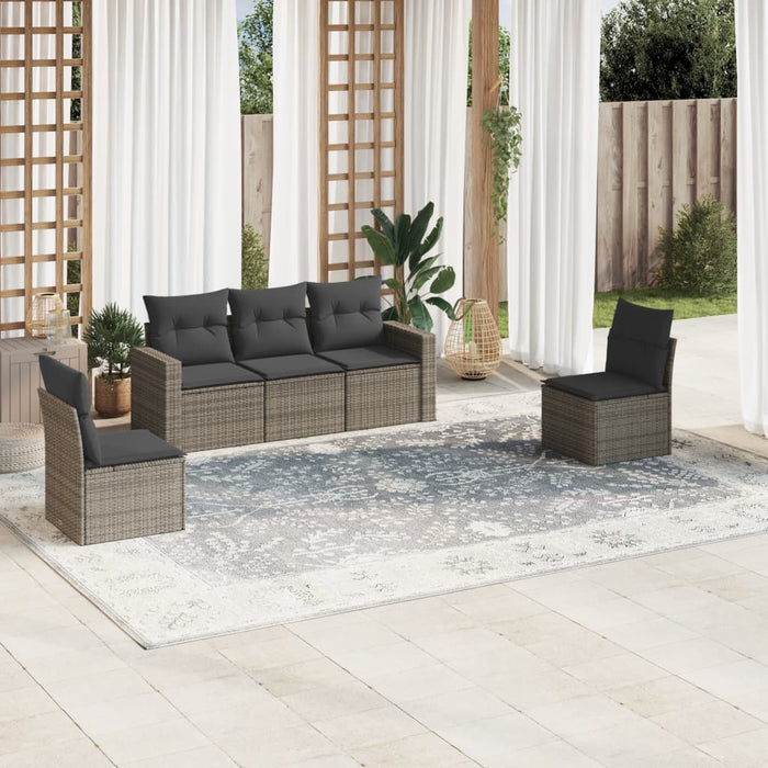Set Divano da Giardino 5 pz con Cuscini-Sofa da Giardino-Divanetto da esterno Grigio in Polyrattan 698074