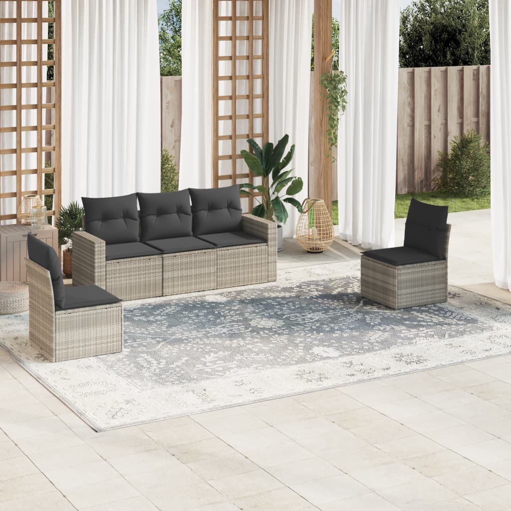 Set Divano da Giardino 5pz con Cuscini Grigio Chiaro Polyrattan 3251129
