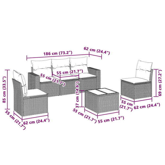 Set Divano da Giardino 6pz con Cuscini Grigio Chiaro Polyrattan 3251139