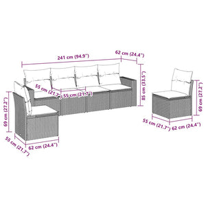vidaXL Set Divano da Giardino 6 pz con Cuscini Nero in Polyrattan