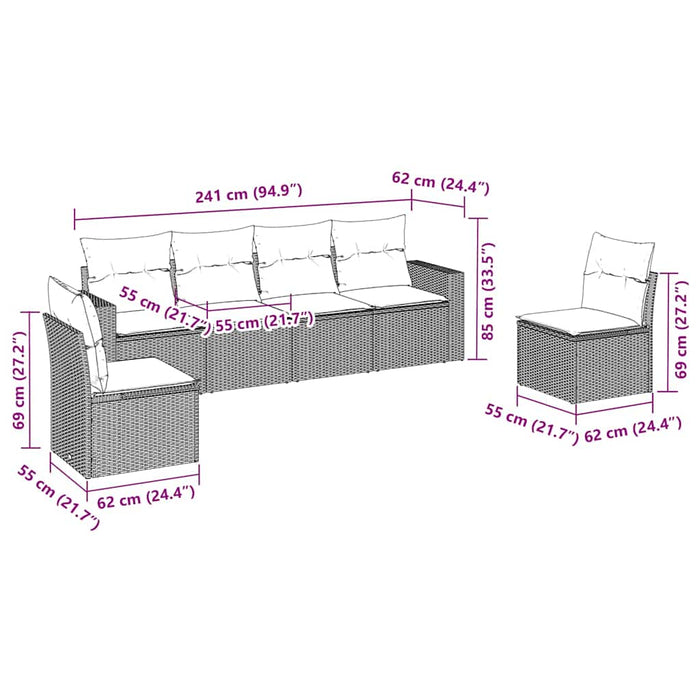 vidaXL Set Divano da Giardino 6 pz con Cuscini Nero in Polyrattan