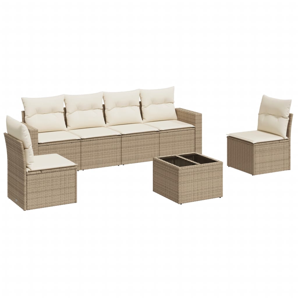 Set Divani da Giardino 7 pz con Cuscini Beige in Polyrattan 3251155