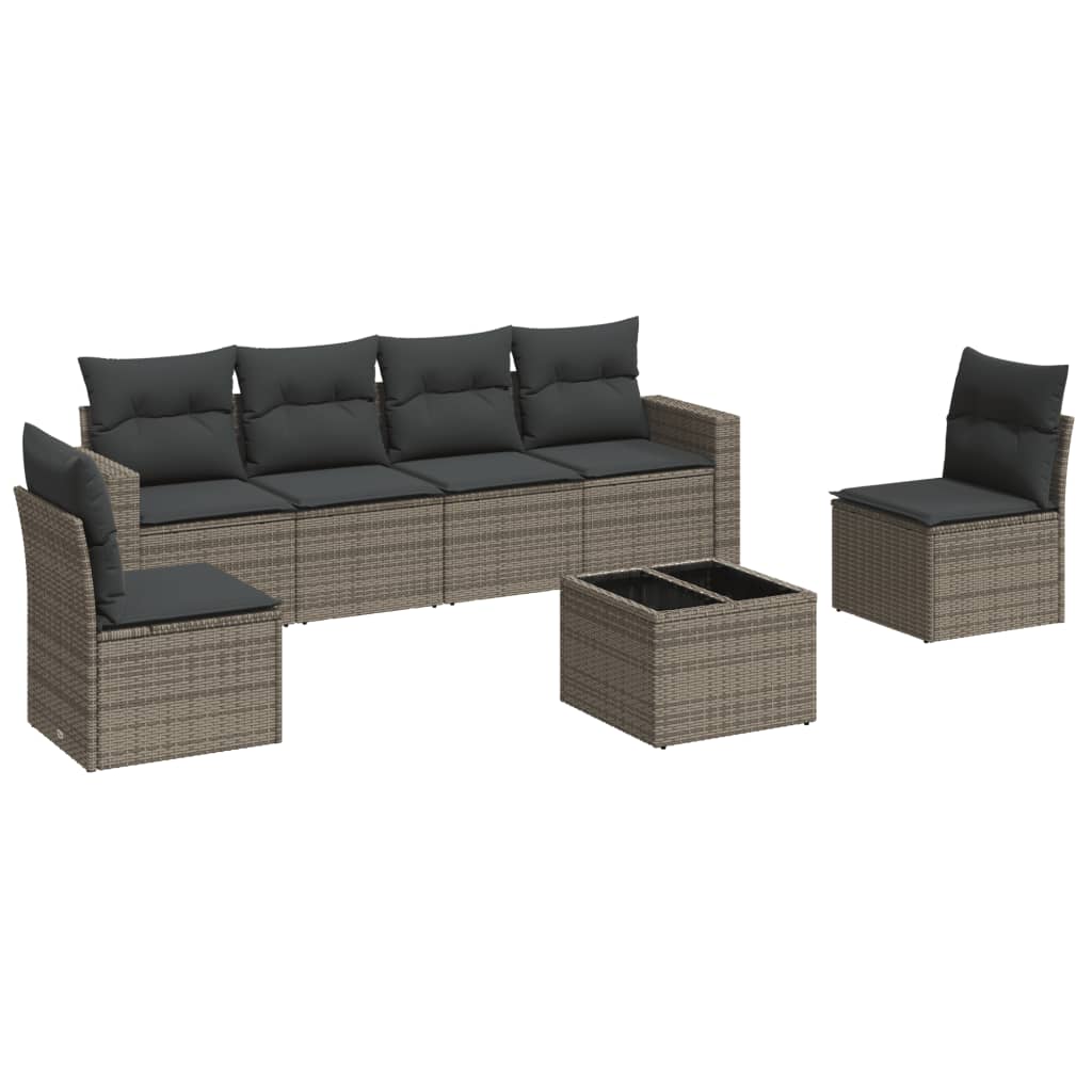 Set Divani da Giardino 7 pz con Cuscini Grigio in Polyrattan 3251157