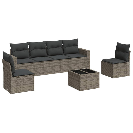 Set Divani da Giardino 7 pz con Cuscini Grigio in Polyrattan 3251157