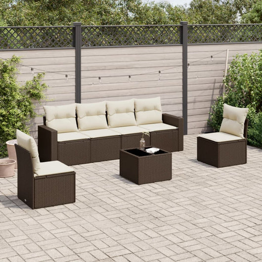 Set Divani da Giardino 7 pz con Cuscini Marrone in Polyrattan 3251160