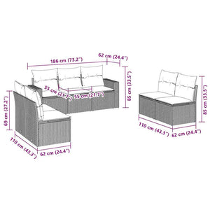 Set Divani da Giardino con Cuscini 7pz Nero Polyrattan