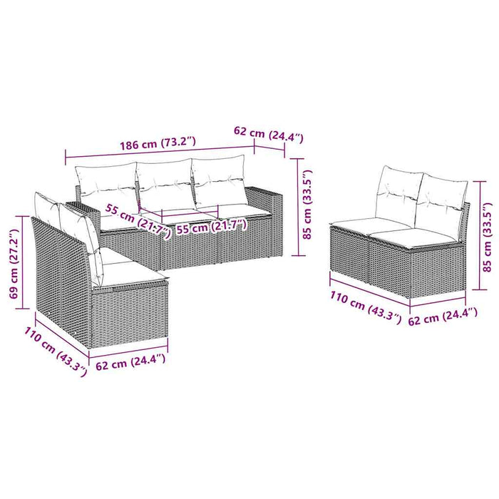 Set Divani da Giardino con Cuscini 7pz Nero Polyrattan