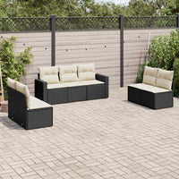 Set Divani da Giardino con Cuscini 7pz Nero Polyrattan