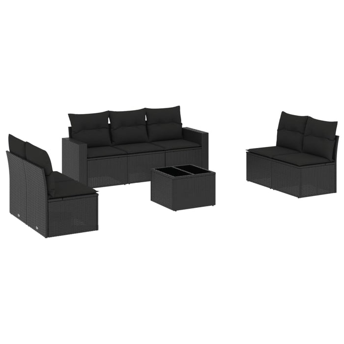 Set Divani da Giardino con Cuscini 8 pz Nero in Polyrattan 3251172