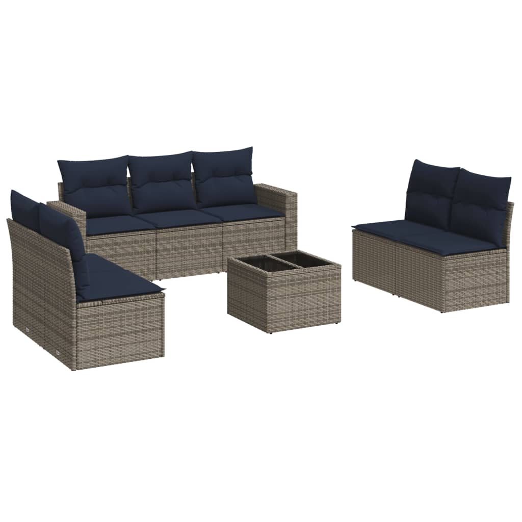 Set Divani da Giardino 8 pz con Cuscini Grigio in Polyrattan 3251178