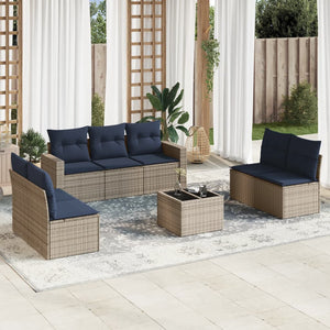 Set Divani da Giardino 8 pz con Cuscini Grigio in Polyrattan 3251178